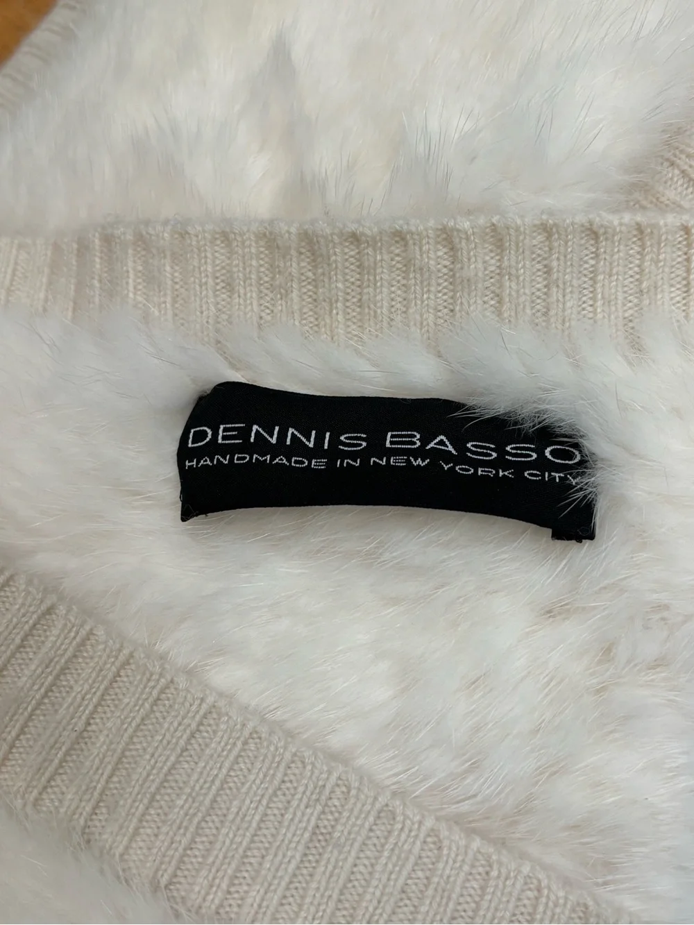 Dennis Basso white ivory winter mink genuine fur and cashmere infinity scarf
